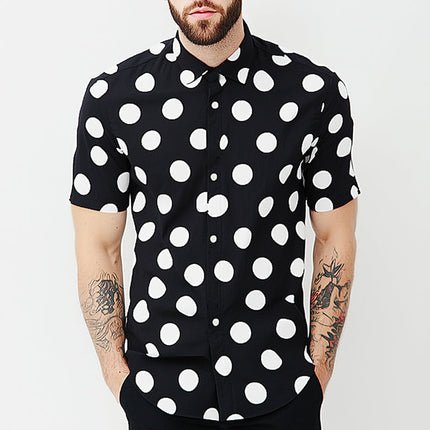 Men's Polka Dot Short Sleeve Shirt | Casual Summer Wear | Skin Friendly Breathable Fabric | Lapel Collar | Comfortable Fit | Sizes S-XXXL | Easy Care Machine Washable