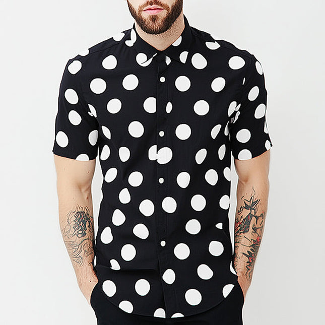 Men's Polka Dot Short Sleeve Shirt | Casual Summer Wear | Skin Friendly Breathable Fabric | Lapel Collar | Comfortable Fit | Sizes S-XXXL | Easy Care Machine Washable