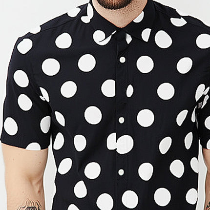 Men's Polka Dot Short Sleeve Shirt | Casual Summer Wear | Skin Friendly Breathable Fabric | Lapel Collar | Comfortable Fit | Sizes S-XXXL | Easy Care Machine Washable