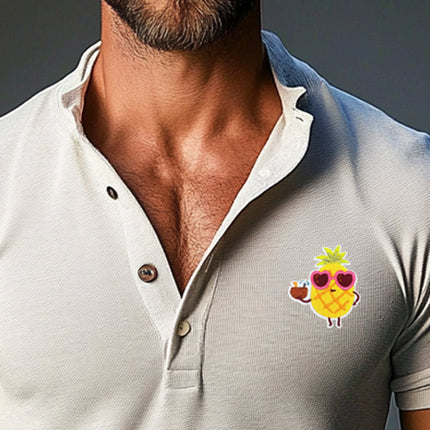 Men's Polo Shirt | Pineapple Embroidered | Short Sleeve | Stand Collar | Modern Fit | High-Quality Breathable Fabric | Casual Stylish Design | Perfect for Summer Outings