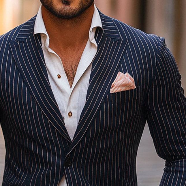 Men's Striped Blazer | Casual Single Breasted Jacket | Tailored Fit | High-Quality Fabric | Sophisticated Pattern | Versatile Office to Casual Wear | Comfortable Durable Outerwear