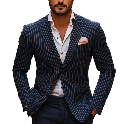 Men's Striped Blazer | Casual Single Breasted Jacket | Tailored Fit | High-Quality Fabric | Sophisticated Pattern | Versatile Office to Casual Wear | Comfortable Durable Outerwear