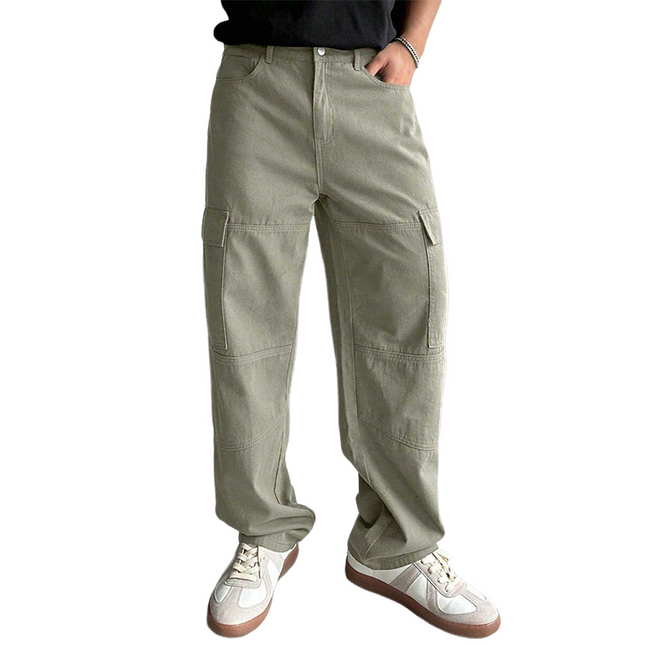 Men's Vintage Washed Cotton Cargo Pants | Casual Relaxed Fit | Multiple Pockets | Elastic Waist | Adjustable Drawstring | Durable Stitching | Breathable Fabric | Classic Rugged Style