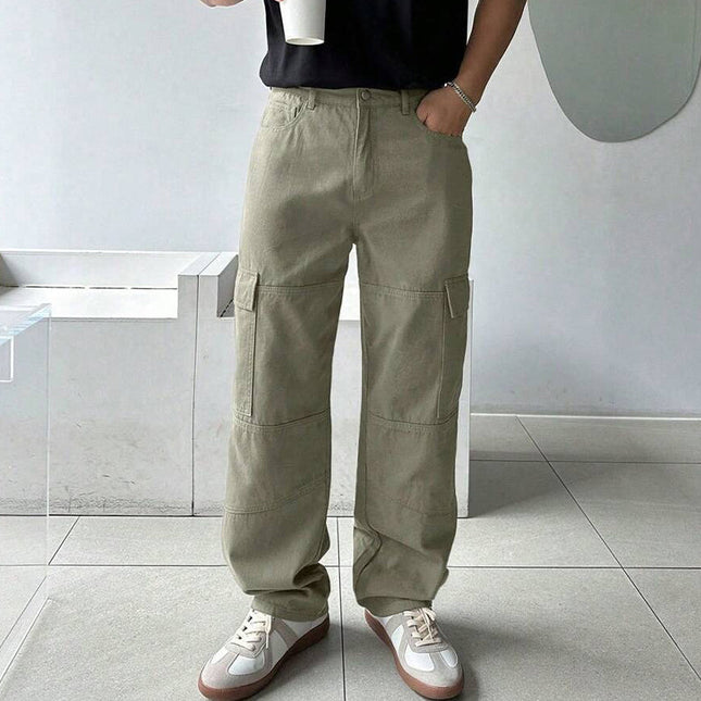 Men's Vintage Washed Cotton Cargo Pants | Casual Relaxed Fit | Multiple Pockets | Elastic Waist | Adjustable Drawstring | Durable Stitching | Breathable Fabric | Classic Rugged Style