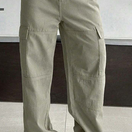 Men's Vintage Washed Cotton Cargo Pants | Casual Relaxed Fit | Multiple Pockets | Elastic Waist | Adjustable Drawstring | Durable Stitching | Breathable Fabric | Classic Rugged Style