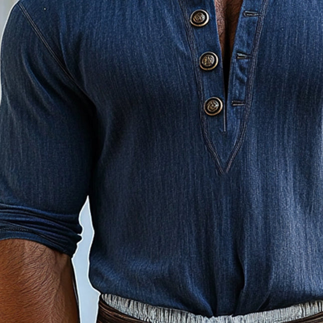 Men's Casual T-Shirt | Round Neck | Button Detail | Short Sleeve | Breathable Fabric | Regular Fit | Versatile Design for Casual & Semi-Formal Settings