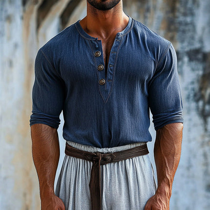 Men's Casual T-Shirt | Round Neck | Button Detail | Short Sleeve | Breathable Fabric | Regular Fit | Versatile Design for Casual & Semi-Formal Settings