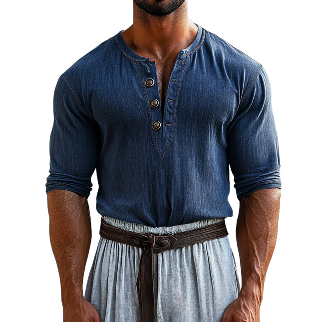 Men's Casual T-Shirt | Round Neck | Button Detail | Short Sleeve | Breathable Fabric | Regular Fit | Versatile Design for Casual & Semi-Formal Settings