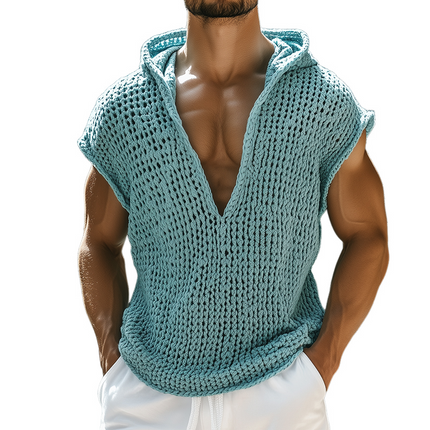 Men's Sleeveless Knit Hooded Tank Top | Retro Casual Style | Breathable Fabric | Comfortable Fit | Versatile Casual Wear | Sizes S to 3XL | Soft High-Quality Knit | Ideal for Layering or Solo | Vintage Aesthetic