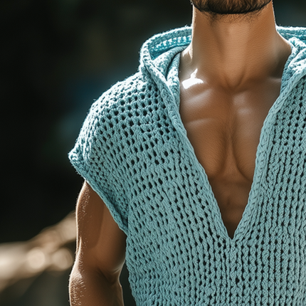 Men's Sleeveless Knit Hooded Tank Top | Retro Casual Style | Breathable Fabric | Comfortable Fit | Versatile Casual Wear | Sizes S to 3XL | Soft High-Quality Knit | Ideal for Layering or Solo | Vintage Aesthetic