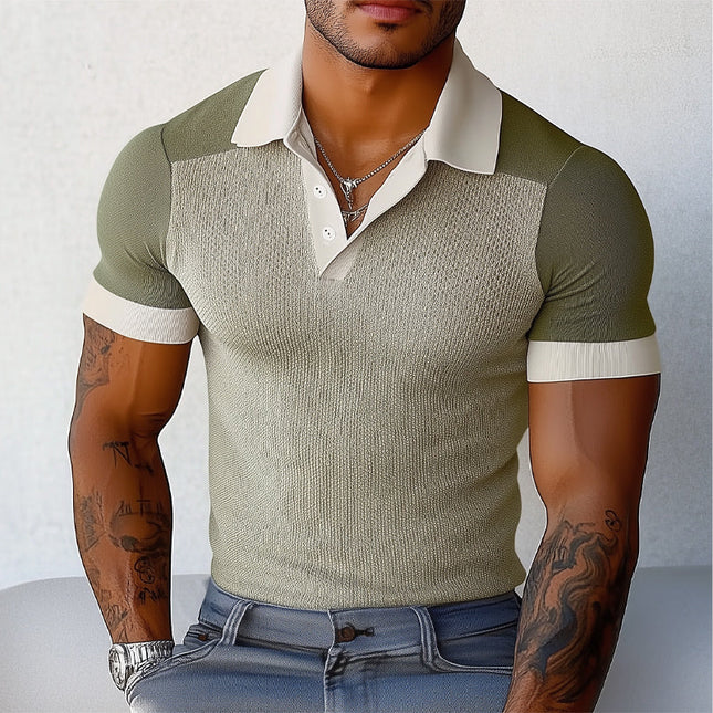 Men's Elastic Colorblock Polo Shirt | Breathable Summer Fabric | Comfortable Fit | Classic Collar | Short Sleeve | Casual & Semi-Formal