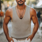 Men's Summer V-neck Mesh Knit Casual Tank Top | Breathable Lightweight Sleeveless Shirt | Versatile Fashion for Warm Weather
