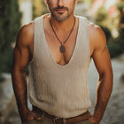 Men's Summer Knit Tank Top | Deep V Neck | Solid Color | High-Quality Breathable Fabric | Casual & Trendy | Versatile Style for Warm Weather