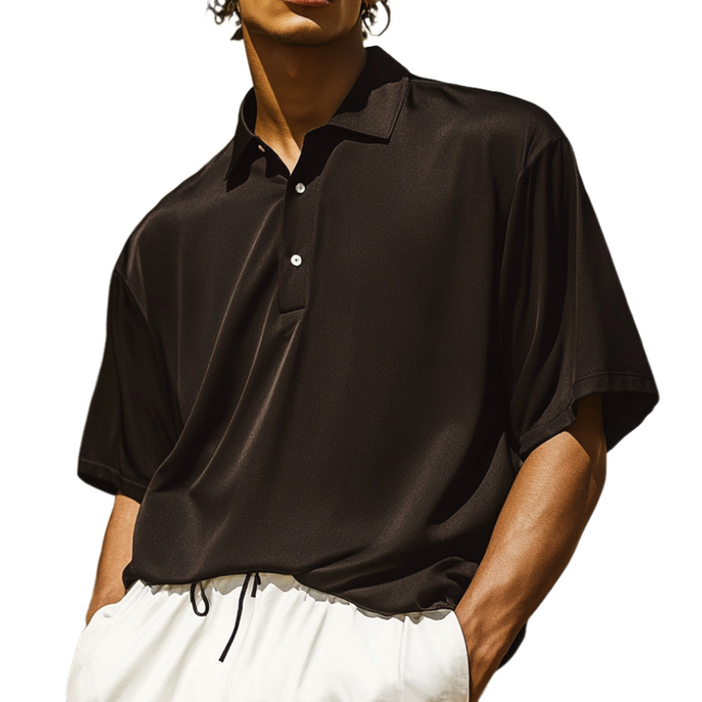 Men's Oversized Polo Shirt | Satin Lapel | Short Sleeve | Luxurious Satin Fabric | Breathable | Comfortable Fit | Casual & Smart-Casual Wear | Easy Care | Fashionable Design | Versatile Styling Options