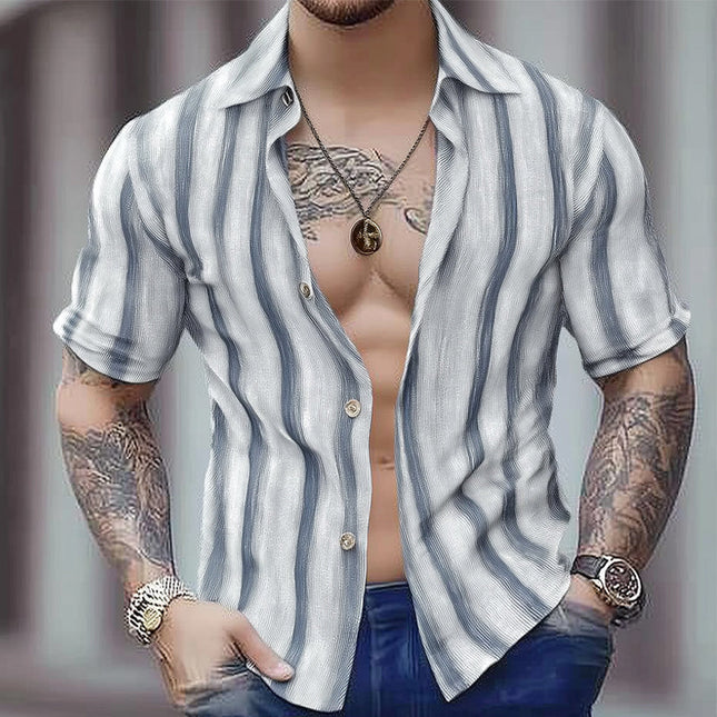 Men's Striped Short Sleeve Shirt | Classic Button-Down Collar | Summer Breathable Cotton Casual Top | Relaxed Fit | Versatile Fashion and Function | Elegant Style for All Occasions