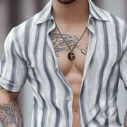 Men's Striped Short Sleeve Shirt | Classic Button-Down Collar | Summer Breathable Cotton Casual Top | Relaxed Fit | Versatile Fashion and Function | Elegant Style for All Occasions
