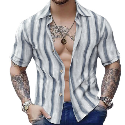 Men's Striped Short Sleeve Shirt | Classic Button-Down Collar | Summer Breathable Cotton Casual Top | Relaxed Fit | Versatile Fashion and Function | Elegant Style for All Occasions