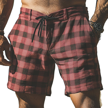 Men's Plaid Linen Sports Shorts | Spring Fashion | Comfortable Fit | Breathable Fabric | Casual Style | Durable & Versatile | Ideal for Leisure Activities | With Pockets | Lightweight Summer Wear
