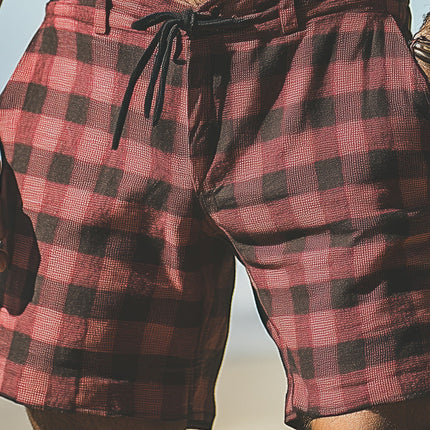 Men's Plaid Linen Sports Shorts | Spring Fashion | Comfortable Fit | Breathable Fabric | Casual Style | Durable & Versatile | Ideal for Leisure Activities | With Pockets | Lightweight Summer Wear