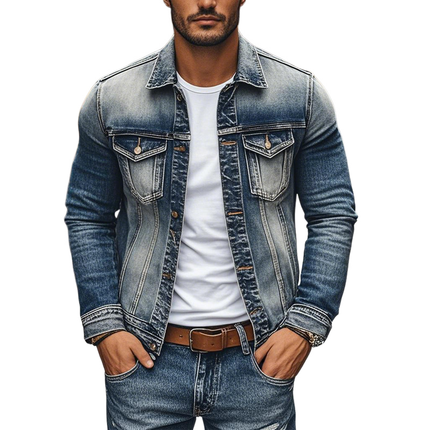Men's Vintage Denim Jacket | Heavy Wash | Lapel & Single Breasted | Slim Fit | High-Quality Fabric | Timeless Style | Versatile Outerwear | Functional Pockets | Durable & Comfortable | Multiple Sizes Available