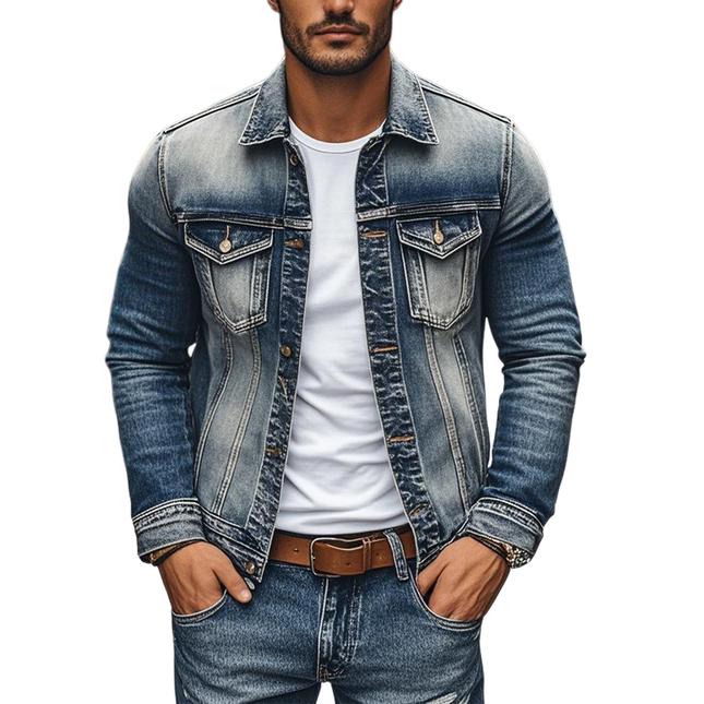 Men's Vintage Denim Jacket | Heavy Wash | Lapel & Single Breasted | Slim Fit | High-Quality Fabric | Timeless Style | Versatile Outerwear | Functional Pockets | Durable & Comfortable | Multiple Sizes Available