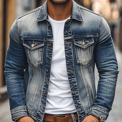 Men's Vintage Denim Jacket | Heavy Wash | Lapel & Single Breasted | Slim Fit | High-Quality Fabric | Timeless Style | Versatile Outerwear | Functional Pockets | Durable & Comfortable | Multiple Sizes Available