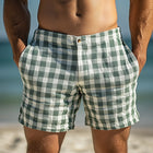 Men's Linen Plaid Shorts | Spring Fashion | Casual Sports Wear | Breathable Relaxed Fit | Versatile Style