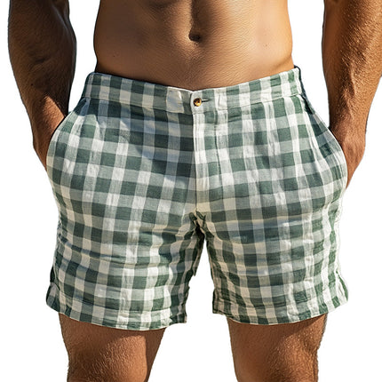 Men's Linen Plaid Shorts | Spring Fashion | Casual Sports Wear | Breathable Relaxed Fit | Versatile Style
