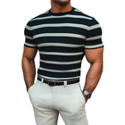 Men's Knitted Short Sleeve Sweater | Contrast Color Stripes | Round Neck | Slim Fit | Casual | Soft & Breathable | Premium Fabric | Easy Care | Stylish & Comfortable | Versatile Fashion for Modern Men