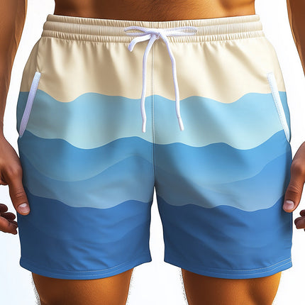 Men's Casual Sports Shorts | Wave Striped Design | Breathable Fabric | Adjustable Waistband | Deep Pockets | Durable | Trendy Activewear | Versatile Styling Options | Ideal for Casual Outings & Sports Activities
