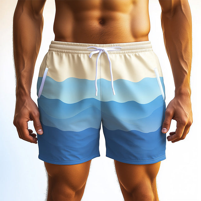 Men's Casual Sports Shorts | Wave Striped Design | Breathable Fabric | Adjustable Waistband | Deep Pockets | Durable | Trendy Activewear | Versatile Styling Options | Ideal for Casual Outings & Sports Activities