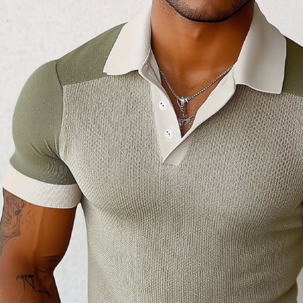 Men's Elastic Colorblock Polo Shirt | Breathable Summer Fabric | Comfortable Fit | Classic Collar | Short Sleeve | Casual & Semi-Formal