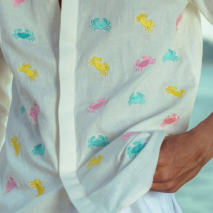 Men's Long Sleeve Shirt | Embroidered Fun Crab Pattern | Unique Design | Comfortable Fit | Casual & Semi-Formal Wear | Stylish Clothing for Men | Playful Fashion Top | High-Quality Materials | Versatile Style