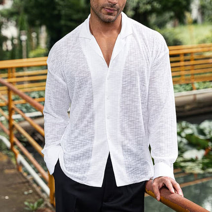 Men's Long Sleeve Striped Shirt | Breathable Fabric | Elegant Stripe Design | Durable Construction | Versatile Wardrobe Essential | Casual or Formal Wear