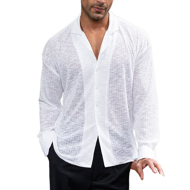 Men's Long Sleeve Striped Shirt | Breathable Fabric | Elegant Stripe Design | Durable Construction | Versatile Wardrobe Essential | Casual or Formal Wear