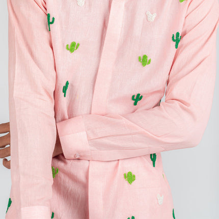 Men's Long Sleeve Shirt | Fun Cactus Embroidered | Casual Dress | Premium Fabric | Button-Down Closure | Classic Fit | Versatile Design | Eye-Catching Style | Sharp Look | All-Day Comfort