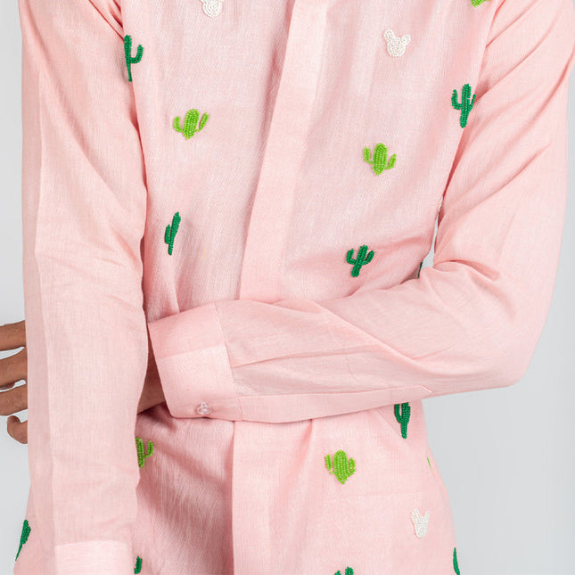 Men's Long Sleeve Shirt | Fun Cactus Embroidered | Casual Dress | Premium Fabric | Button-Down Closure | Classic Fit | Versatile Design | Eye-Catching Style | Sharp Look | All-Day Comfort