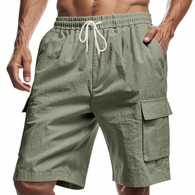 Men's Casual Solid Color Elastic Waist Work Shorts | Breathable Durable Fabric | Multiple Pockets | Versatile Comfort | Adjustable Fit | Ideal for Outdoor Activities | Relaxed Stylish Shorts