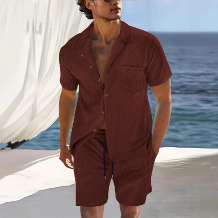 Men's Solid Color Two-Piece Set | Short Sleeve Shirt & Shorts | Holiday Casual Outfit | Breathable Fabric | Versatile Styling | Summer Fashion Essentials
