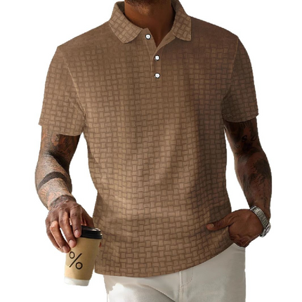 Men's Short-Sleeved Polo Shirt | Textured Striped Pattern | Breathable Cotton Blend | Classic Ribbed Collar | Tailored Fit | Stylish Casual Top for Spring & Summer | Versatile Wardrobe Essential