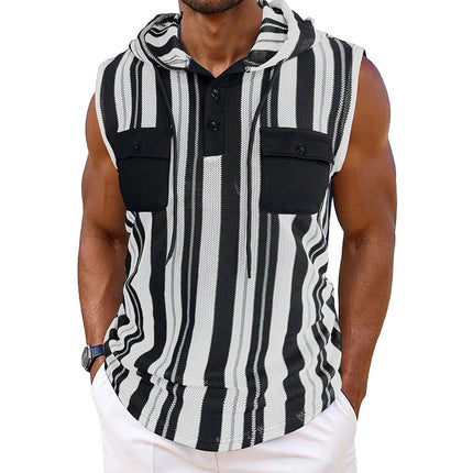 Men's Sleeveless Hooded Tank Top | Casual Striped Design | Breathable Fabric | Athletic & Stylish | Versatile Wear | Comfortable & Trendy | Perfect for Workouts & Relaxed Outings | Striped Pattern | Hooded Style