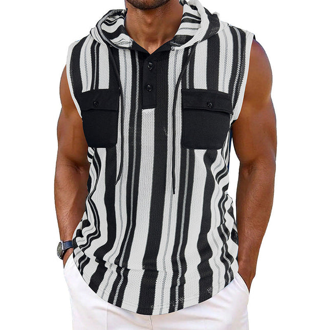 Men's Sleeveless Hooded Tank Top | Casual Striped Design | Breathable Fabric | Athletic & Stylish | Versatile Wear | Comfortable & Trendy | Perfect for Workouts & Relaxed Outings | Striped Pattern | Hooded Style