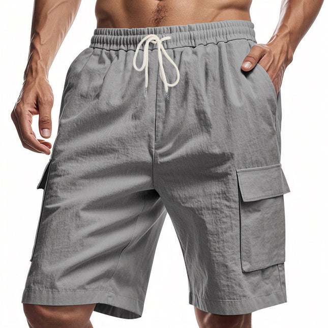 Men's Casual Solid Color Elastic Waist Work Shorts | Breathable Durable Fabric | Multiple Pockets | Versatile Comfort | Adjustable Fit | Ideal for Outdoor Activities | Relaxed Stylish Shorts