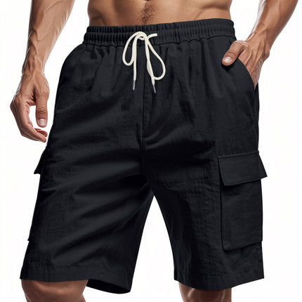 Men's Casual Solid Color Elastic Waist Work Shorts | Breathable Durable Fabric | Multiple Pockets | Versatile Comfort | Adjustable Fit | Ideal for Outdoor Activities | Relaxed Stylish Shorts
