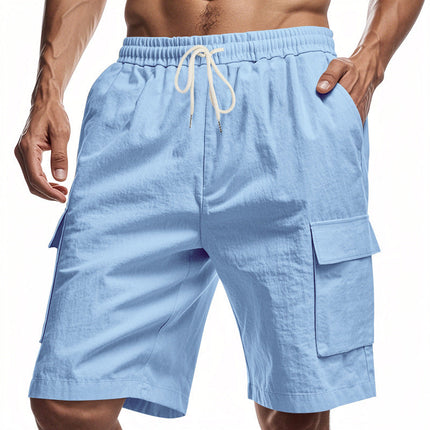 Men's Casual Solid Color Elastic Waist Work Shorts | Breathable Durable Fabric | Multiple Pockets | Versatile Comfort | Adjustable Fit | Ideal for Outdoor Activities | Relaxed Stylish Shorts