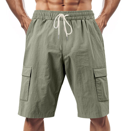 Men's Casual Solid Color Elastic Waist Work Shorts | Breathable Durable Fabric | Multiple Pockets | Versatile Comfort | Adjustable Fit | Ideal for Outdoor Activities | Relaxed Stylish Shorts