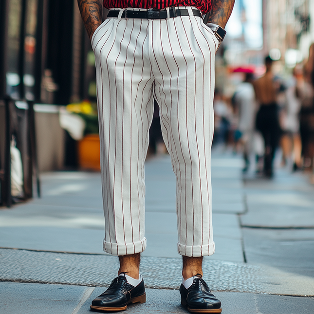 Men's Retro Striped Pants | Cotton Linen Blend | Casual Comfort | Breathable Fabric | Relaxed Fit | Versatile Style | Functional Pockets | Easy Care