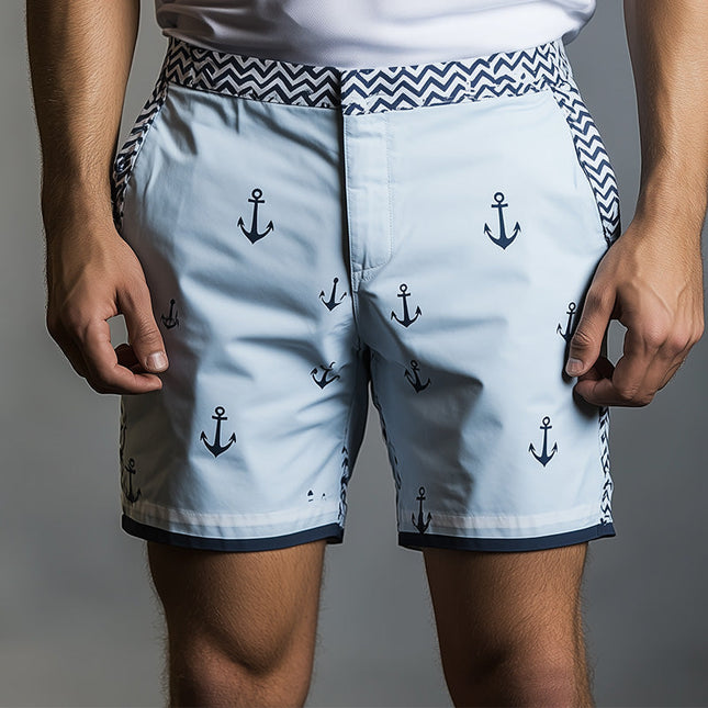 Men's Anchor Print Shorts | Spring Fashion Sports Casual | Breathable Fabric | High-Quality Comfort | Nautical Design | Practical Side Pockets | Versatile Style