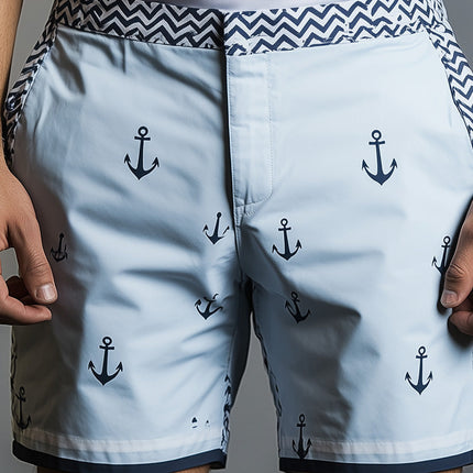 Men's Anchor Print Shorts | Spring Fashion Sports Casual | Breathable Fabric | High-Quality Comfort | Nautical Design | Practical Side Pockets | Versatile Style