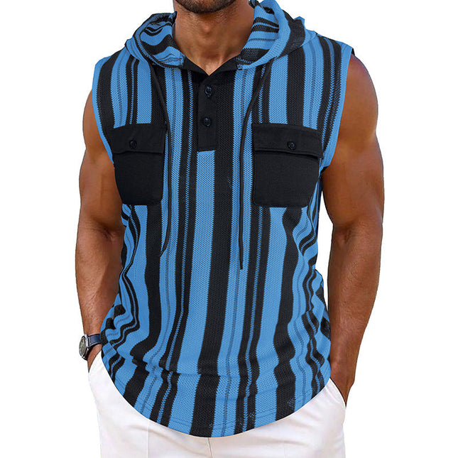 Men's Sleeveless Hooded Tank Top | Casual Striped Design | Breathable Fabric | Athletic & Stylish | Versatile Wear | Comfortable & Trendy | Perfect for Workouts & Relaxed Outings | Striped Pattern | Hooded Style